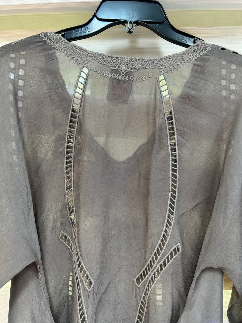 Johnny Was Taupe Embroidered Asymmetrical Tunic - Picture 9 of 16